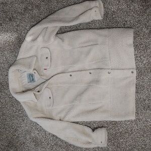 Levi Sherpa Cream Teddy Jacket Women's Long Trucker Full Zip Size Large
